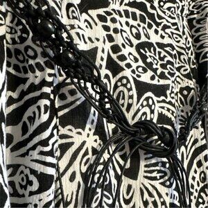 Laura Scott Vintage Floral Midi Skirt L Black White Bohemian with Belt